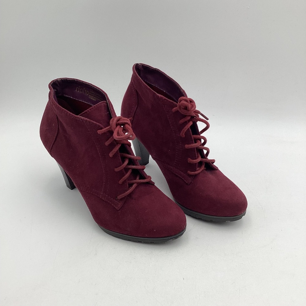 Rialto Serving Burgundy Faux Suede Lace Up‎ Ankle Boots Womens 7M Heel Booties
